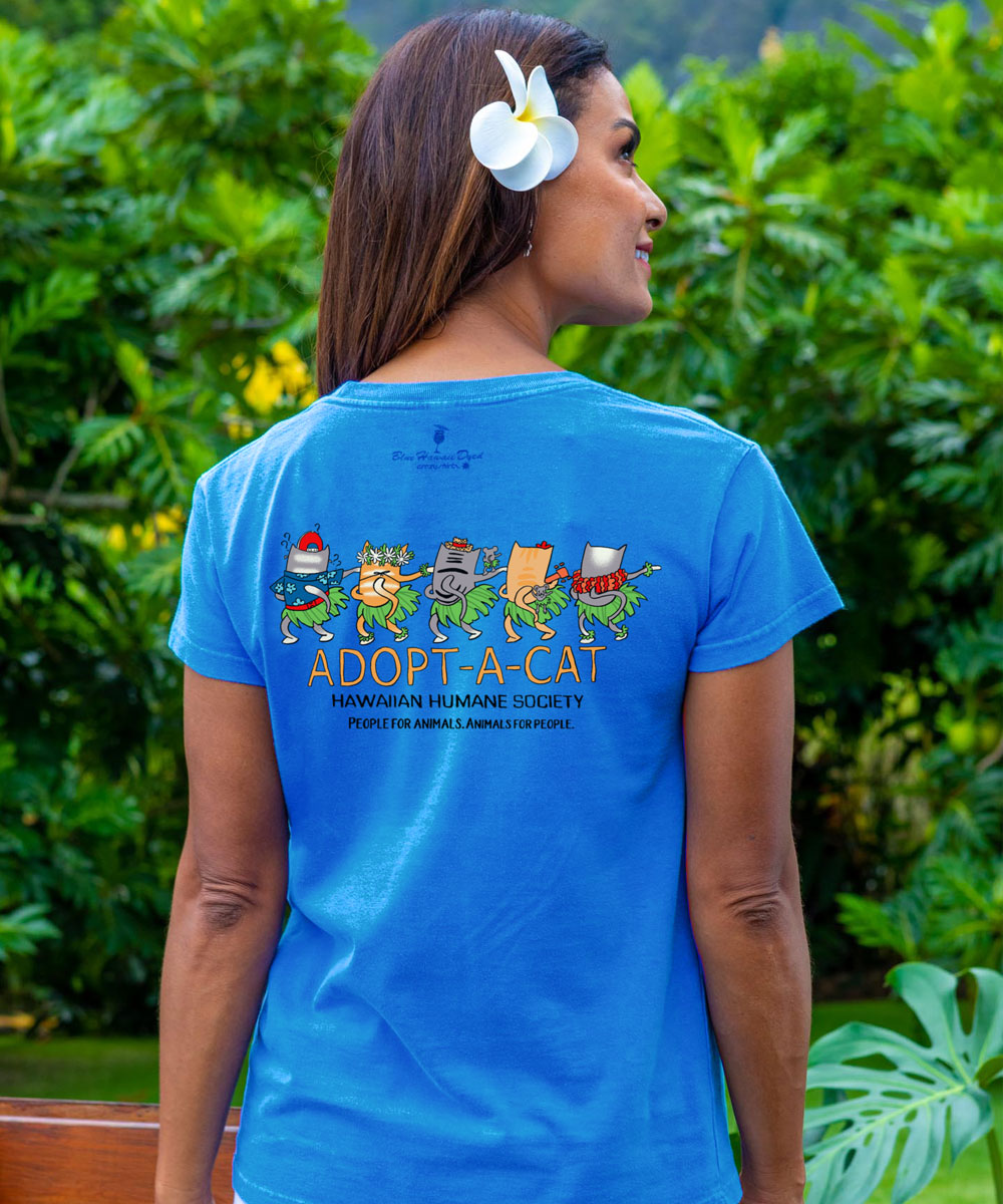 Hawaiian Humane Society Meow Halau - Blue Hawaii Dyed Short Sleeve Crewneck T-Shirt