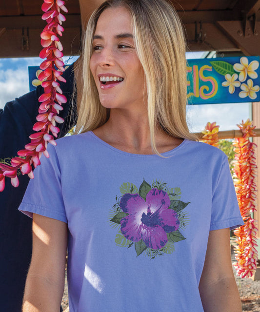 Hibiscus Solo - Lavender Dyed Short Sleeve Scoop Neck T-Shirt