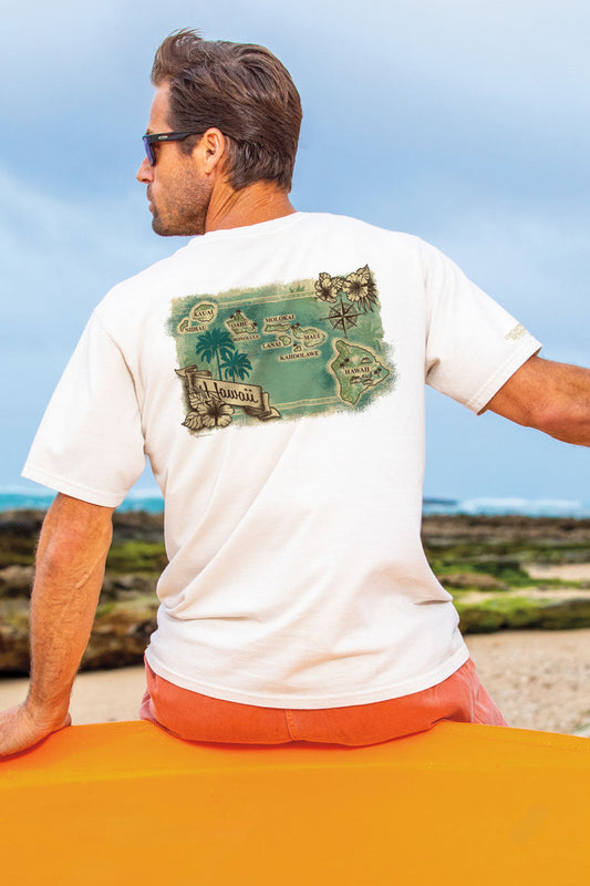 Hawaiian Islands Map - Coconut Dyed Short Sleeve Crewneck T-Shirt